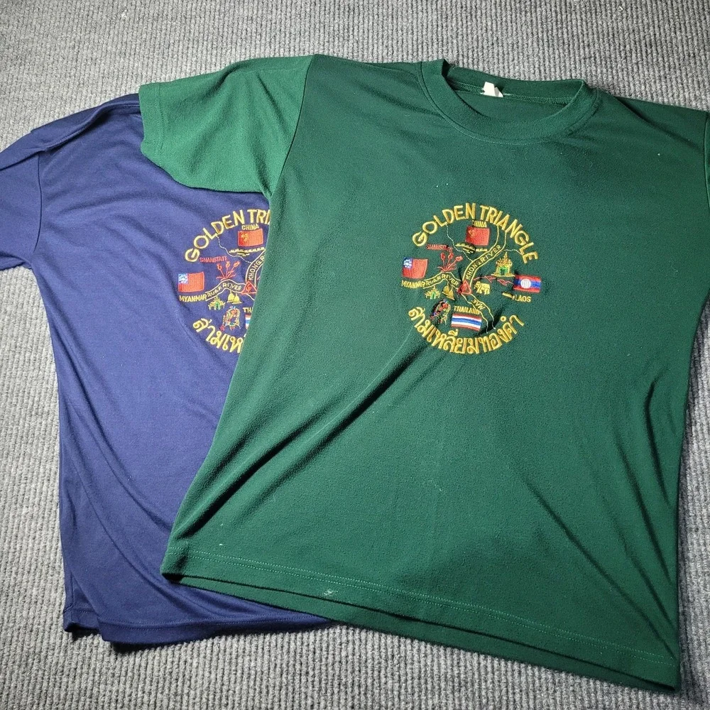 2x Golden Triangle XL Men's T‎ Shirt, China, Laos, Myanmar, Thailand Embroidered